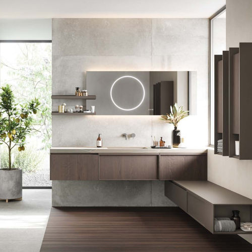 Wall-hung washbasin cabinet - 08 - novello - HPL / contemporary / with door