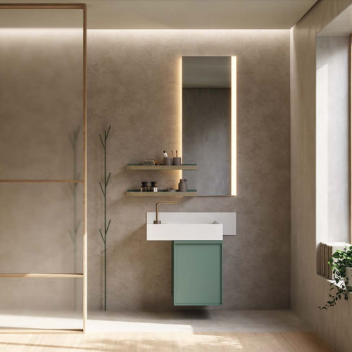 Wall-hung washbasin cabinet - 14 - novello - HPL / contemporary / with door