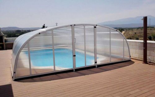 Low swimming pool enclosure - MADEIRA LINE - abrisol - telescopic / wooden / polycarbonate