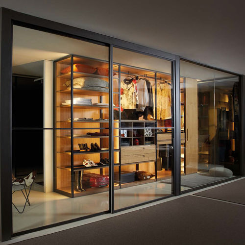 Contemporary walk-in wardrobe - PERFIL X  - Sistema Midi - glass / aluminum / with sliding door
