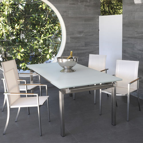 Contemporary table - LONG ISLAND - Spa PEIPS - glass / rectangular / extending