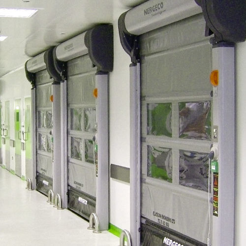Industrial folding door - PHARMACEUTICAL LAB - NERGECO - stainless steel / automatic / high