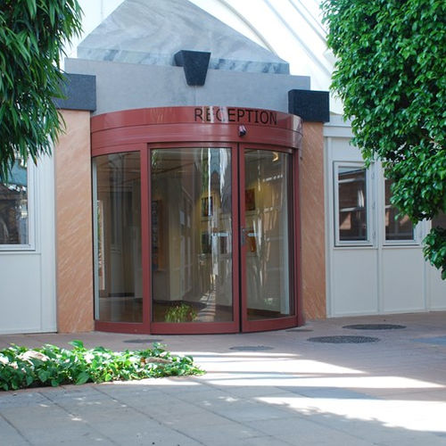 Entry door - CURVED - ASSA ABLOY - metal / sliding / glazed