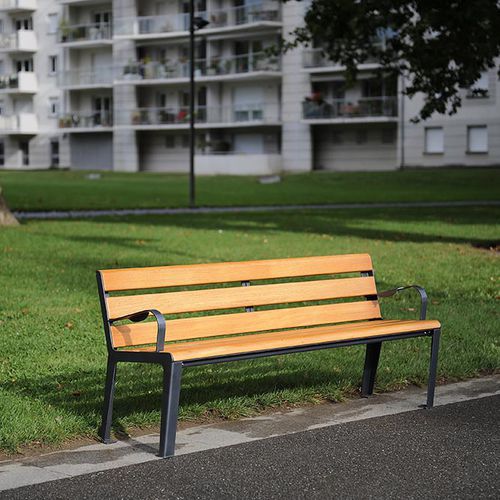 Contemporary public bench - SYMBIOS - HUSSON INTERNATIONAL - hardwood / steel / recycled plastic