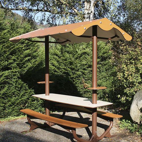 Contemporary picnic table - JAN-0037 - HUSSON INTERNATIONAL - HPL / galvanised steel / rectangular