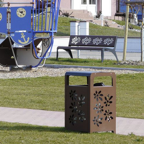 Public trash can - ATHENA FLOWERS - HUSSON INTERNATIONAL - steel / hooded / contemporary
