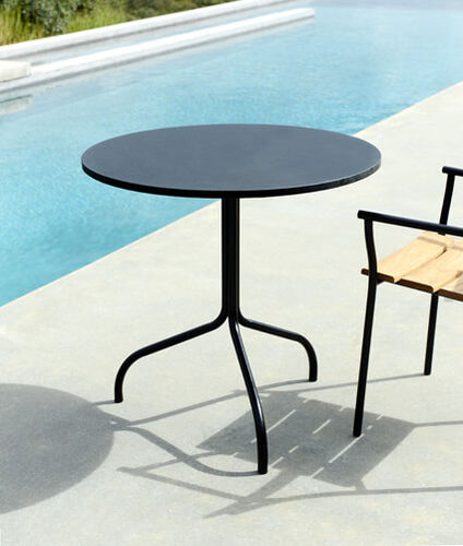 Contemporary table - CICALA - Tectona - teak / stainless steel / granite