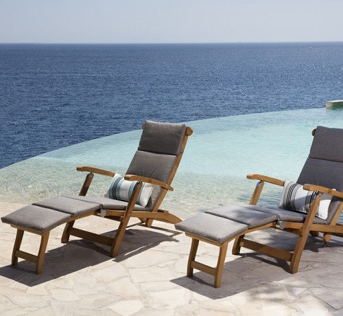Traditional sun lounger - NORMANDIE - Tectona - teak / garden / adjustable backrest