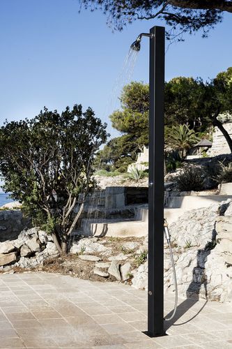 Galvanised steel garden shower - QUARTZ 80 - Tectona - home