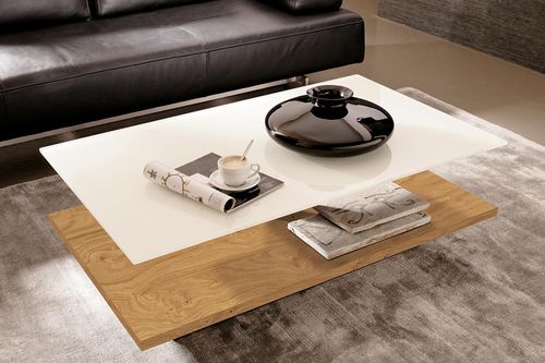 Contemporary coffee table - CT 110 - hülsta - wood veneer / lacquered wood / stainless steel base