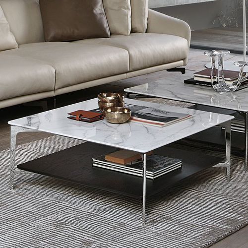 Contemporary coffee table - Sax - ALIVAR - oak / lacquered MDF / marble