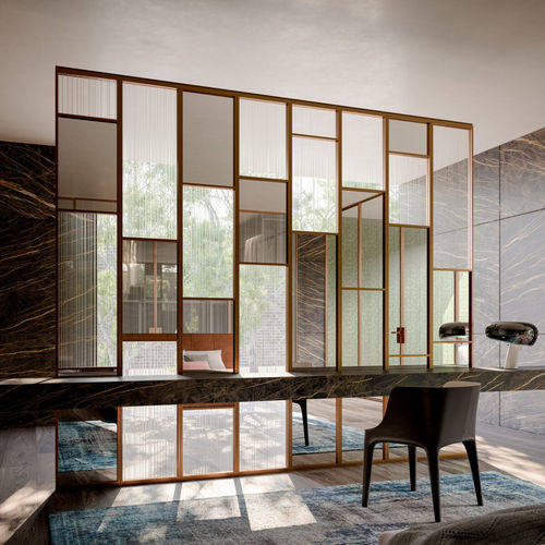 Metal room divider - Orizzonte - LINVISIBILE - fabric / glass / ceramic