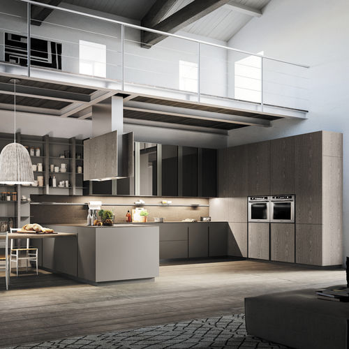 Contemporary kitchen - LOUNGE - COMPOSIT - oak / U-shaped / handleless