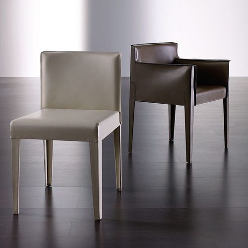 Contemporary chair - TATTOO - MERIDIANI - indoor / leather / metal base