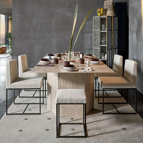 Contemporary stool - HARDY - MERIDIANI - leather / fabric / metal base
