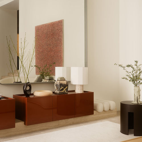 Contemporary sideboard - VETRA - MERIDIANI - steel / glossy lacquered wood / oak