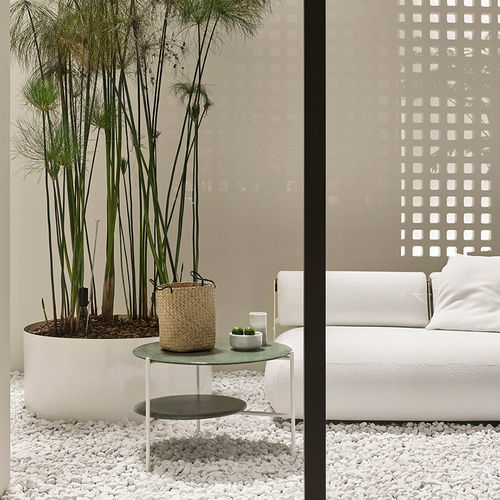 Contemporary side table - FABIEN OPEN AIR  - MERIDIANI - lava / metal base / round