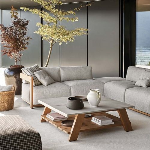 Contemporary coffee table - JOI OPEN AIR  - MERIDIANI - Ductal® UHP concrete / iroko base / square