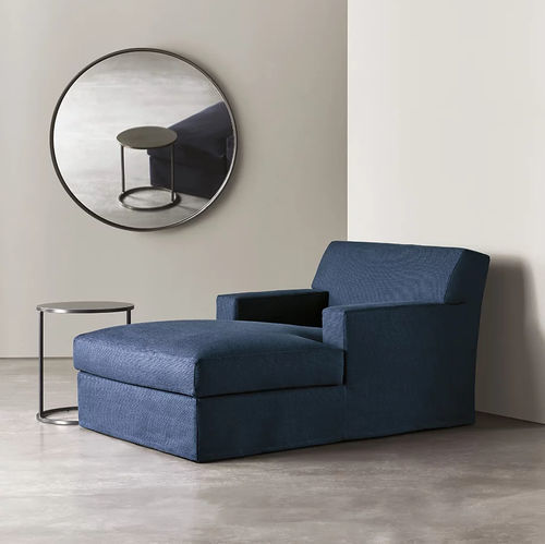 Contemporary chaise longue - JAMES - MERIDIANI - fabric / leather / wooden