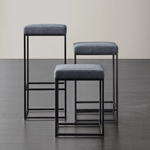Contemporary bar stool - HARDY  - MERIDIANI - leather / fabric / metal base