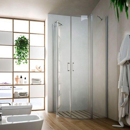 Swing shower screen - SOHO QR - GLASS 1989 - curved / corner / tempered glass