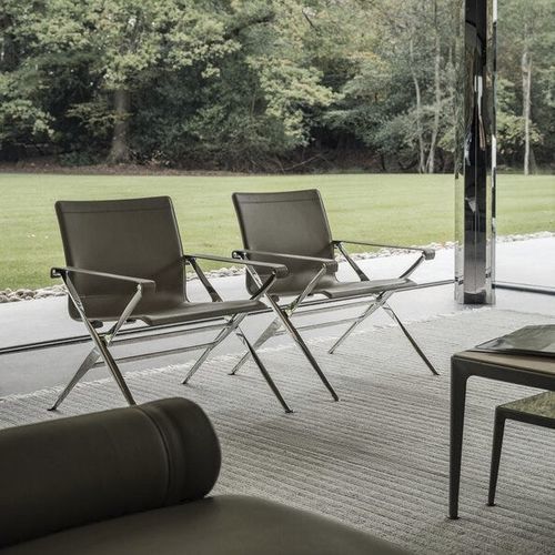 Contemporary armchair - Beverly '14 - B&B Italia - leather / cast aluminum / folding