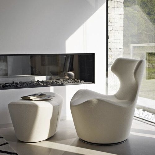 Contemporary fireside chair - PICCOLA PAPILIO - B&B Italia - fabric / leather / steel