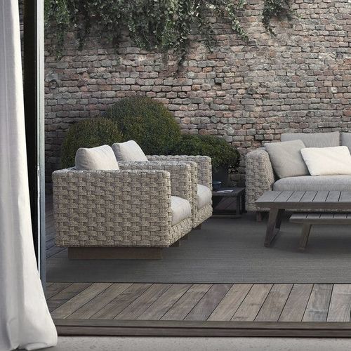 Contemporary armchair - Ray Natural - B&B Italia - fabric / aluminum / rope