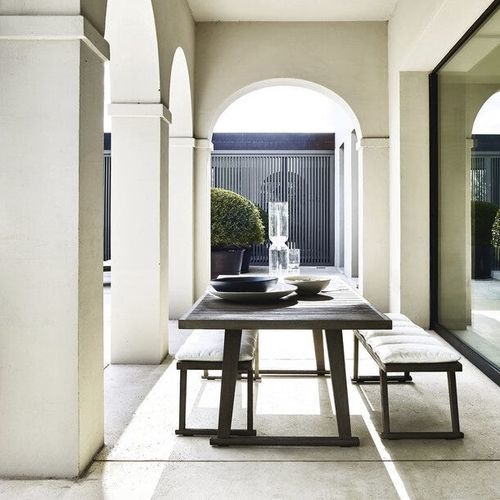 Contemporary upholstered bench - GIO - B&B Italia - fabric / solid wood base / teak base