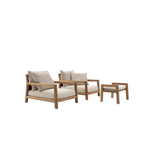 Contemporary armchair - Pablo - B&B Italia - fabric / solid wood / teak