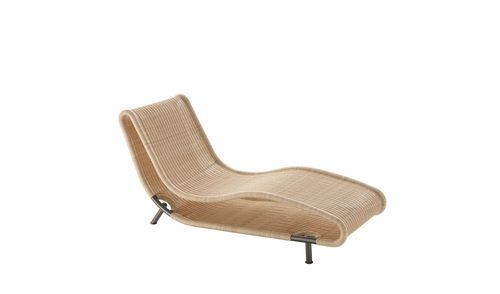 Fabric chaise longue - Moor - B&B Italia - polyurethane foam / leather / rattan