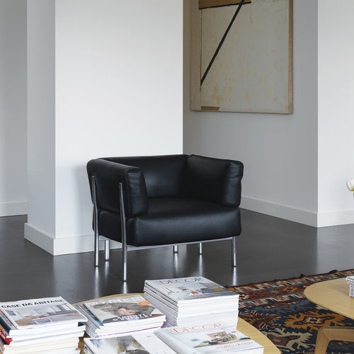Contemporary armchair - ELEVEN / 860 - ALIAS - fabric / leather / steel