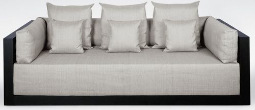 Contemporary sofa - SYDNEY - Giorgio Armani Casa - black / oak / 3-seater