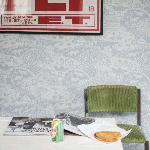 Contemporary wallpaper - GABLE - Farrow & Ball - patterned / metallic look / white
