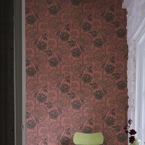 Contemporary wallpaper - Peony series - Farrow & Ball - floral / red / gray