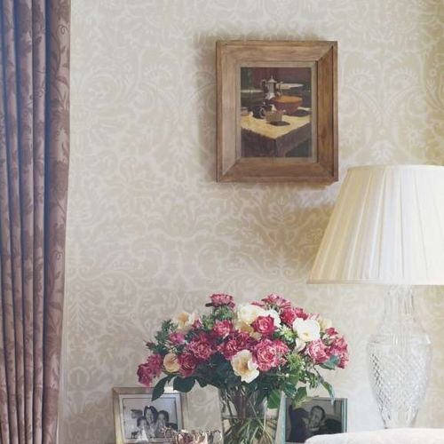 Contemporary wallpaper - SILVERGATE - Farrow & Ball - damask pattern / yellow / blue