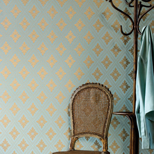 Traditional wallpaper - RANELAGH series - Farrow & Ball - geometric / yellow / gray