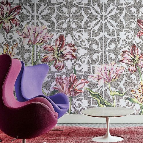 Glass mosaic tile - TULIPS GREY - BISAZZA - high-gloss / indoor / living room