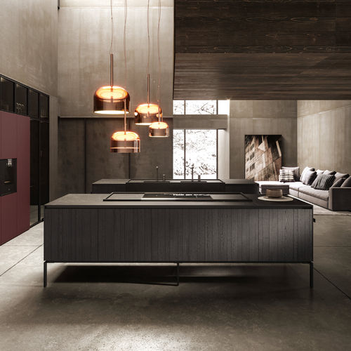 Contemporary kitchen - REGULA - BINOVA S.p.A. - wood veneer / sandstone / aluminum