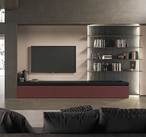 Contemporary TV wall unit - REGULA - BINOVA S.p.A. - piasentina stone / laminate / Fenix NTM®