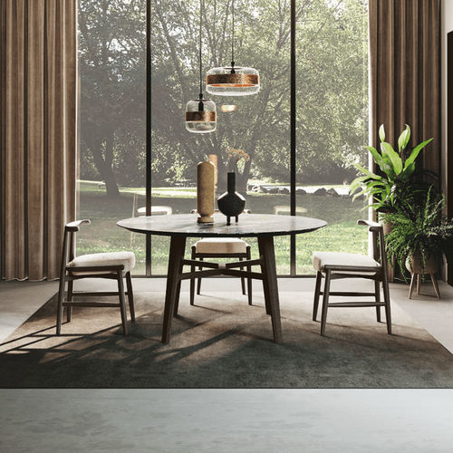 Contemporary table - MOOR 04 - BINOVA S.p.A. - sandstone / wooden base / round