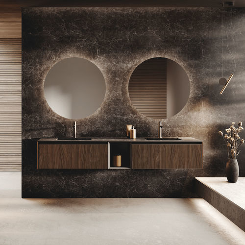 Double washbasin cabinet - AVOLA LEGNO - BINOVA S.p.A. - wall-hung / walnut / aluminum