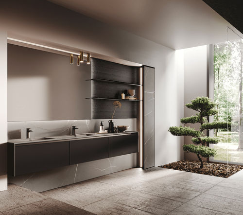 Double washbasin cabinet - AVOLA VETRO - BINOVA S.p.A. - wall-hung / glass / laminate