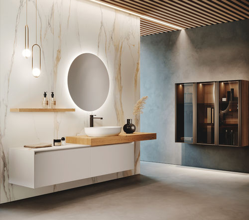 Double washbasin cabinet - BLUNA LACCATO OPACO - BINOVA S.p.A. - wall-hung / wooden / stoneware