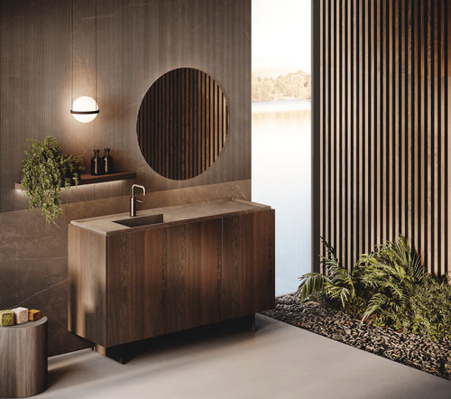 Free-standing washbasin cabinet - SCAVA LEGNO - BINOVA S.p.A. - wooden / stoneware / contemporary