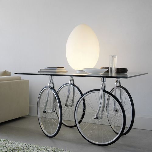 Original design table - TOUR - FontanaArte - glass / stainless steel base / square