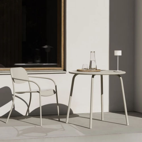 Contemporary bistro table - YUA - Blomus - powder-coated steel / galvanised steel / galvanised steel base