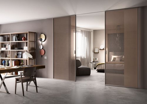 Interior door - DELINEO 2 ANTE CRISTALLO LINO - FerreroLegno - glass / sliding / glazed