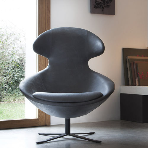 Contemporary relax armchair - LOFT - TONON - leather / black / central base