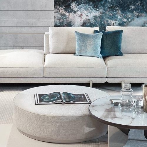 Contemporary pouf - CHAMALEON LOW - SICIS - fabric / plywood / solid wood